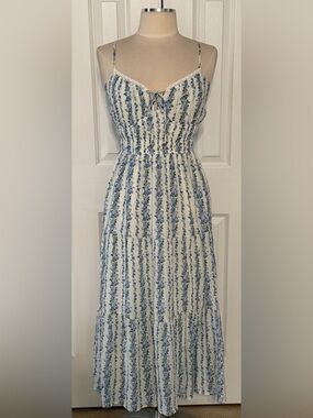 Trixxi Blue Floral Smocked Tie Front Tiered Midi Dress XL